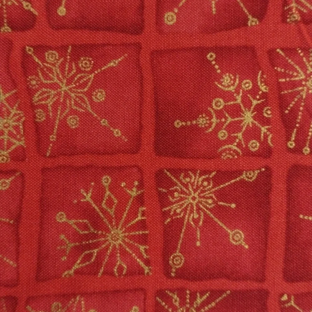 Seasons Greetings Fabri-Quilt Red Gold Snowflake Christmas Fabric 44